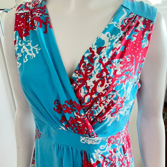 Lilly Pulitzer Rare Jia Dress Sleeveless Turquoise Coral Cascade Print SX L - Picture 8 of 15
